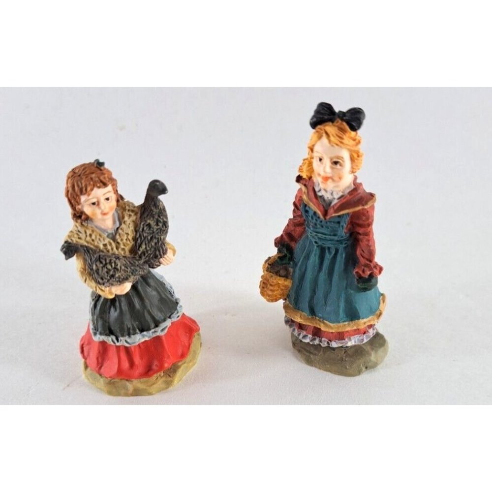 VTG Lang & Wise Folk Art Village Meadowbrook Girl Holding Goose W Basket Box